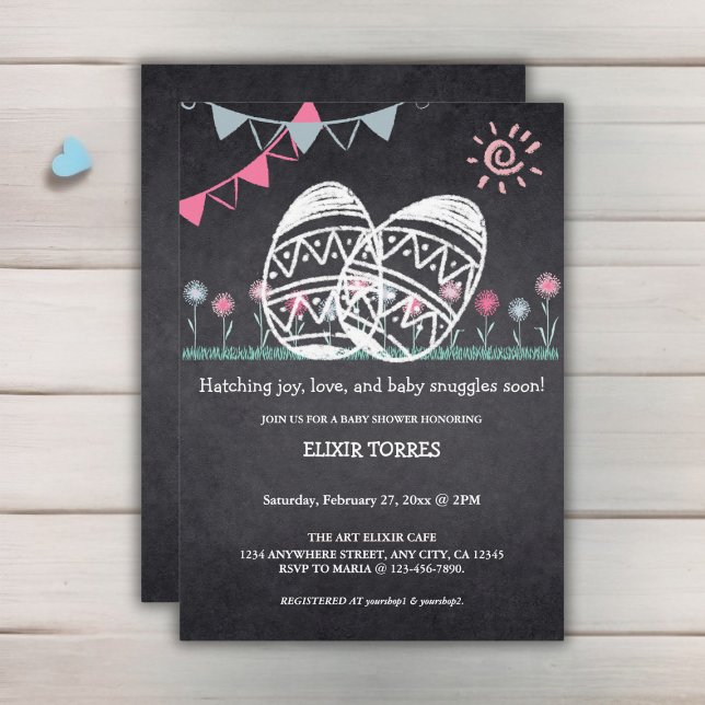 Easter Eggs Chalkboard Drawing Baby Shower Invitation (Creator Uploaded)