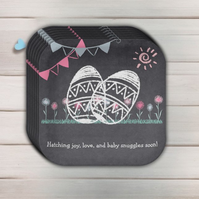 Easter Eggs Chalkboard Drawing Baby Shower Paper Plate (Creator Uploaded)