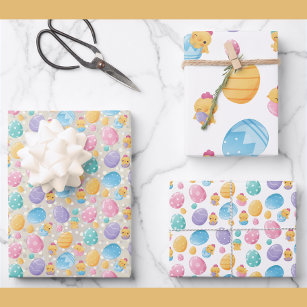 Easter Eggs & Chicks Pattern   Pastels Colours  Wr Wrapping Paper Sheet