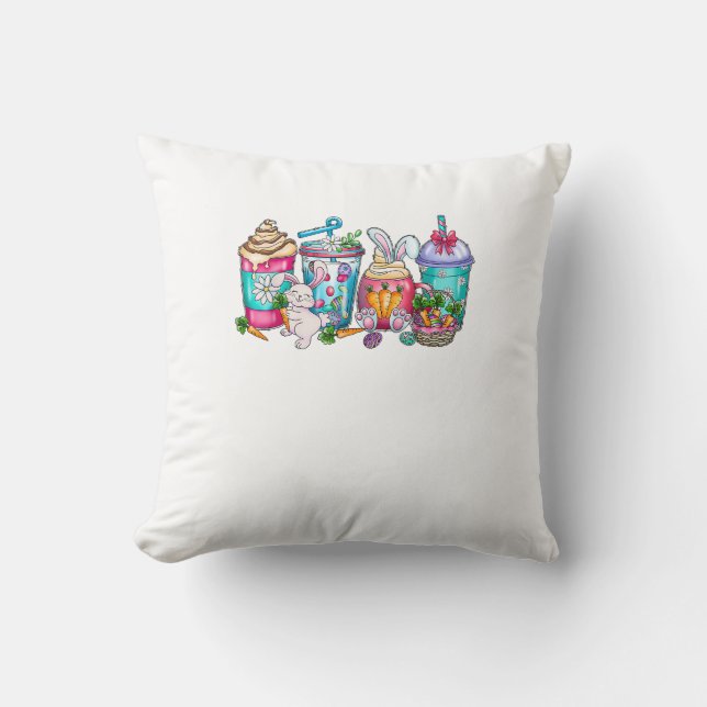 Easter Eggs Coffee Bunny Cups Latte Iced Cream Wom Cushion (Front)