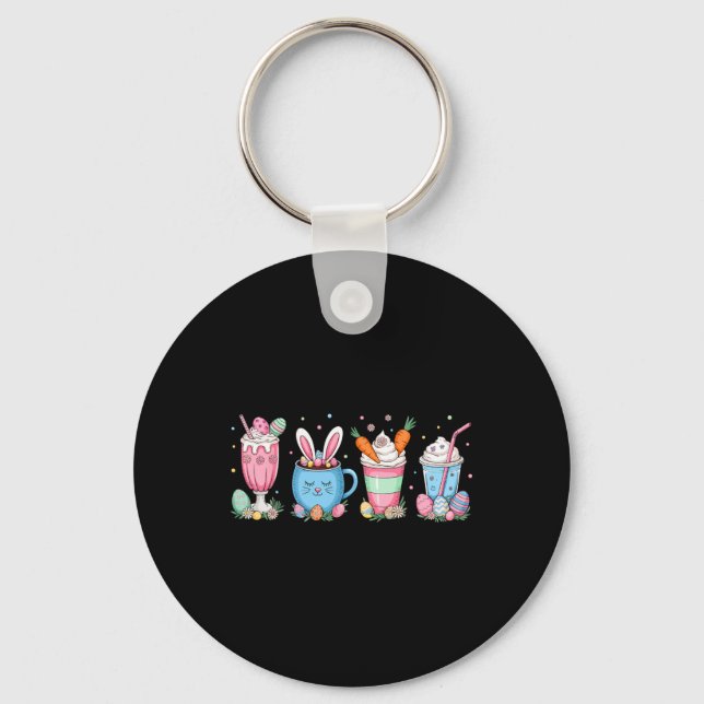 Easter Eggs Coffee Bunny Cups Latte Iced Cream Wom Key Ring (Front)