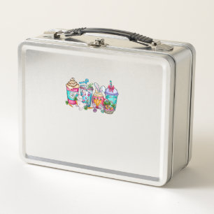 Easter Eggs Coffee Bunny Cups Latte Iced Cream Wom Metal Lunch Box