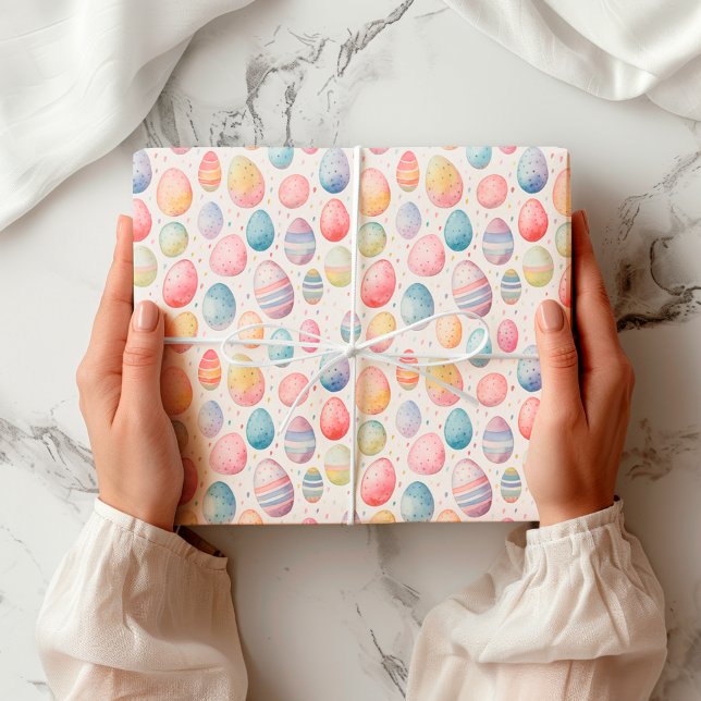 Easter Eggs Colourful Watercolor Pattern Wrapping Paper (Creator Uploaded)
