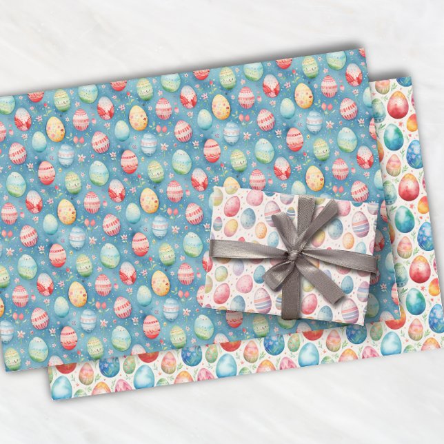 Easter Eggs Colourful Watercolor Pattern Wrapping Paper Sheet (Creator Uploaded)