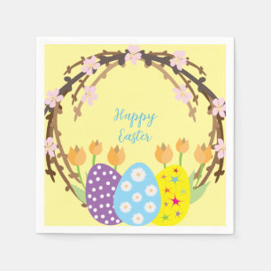 Easter Eggs Floral Wreath Custom Yellow Blue Pink Napkin