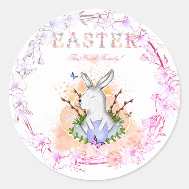 Easter eggs, flowers classic round sticker (Front)