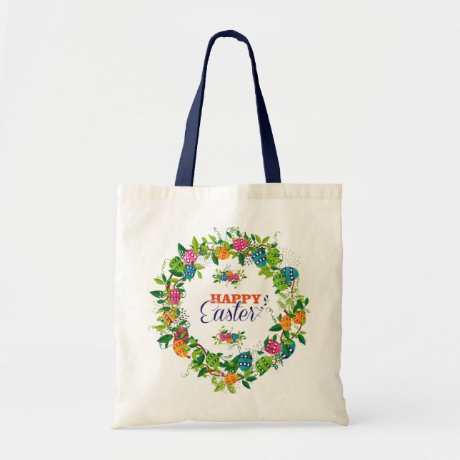 Easter Eggs & Flowers Wreath Design Tote Bag (Front)