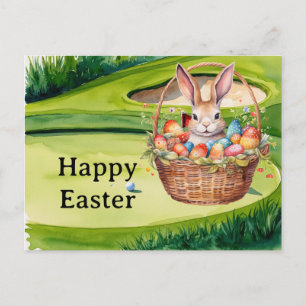 Easter eggs for golfer on green grass holiday postcard
