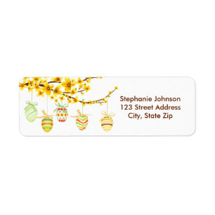 Easter Eggs, Forsythia Branch Address Label Return Address Label