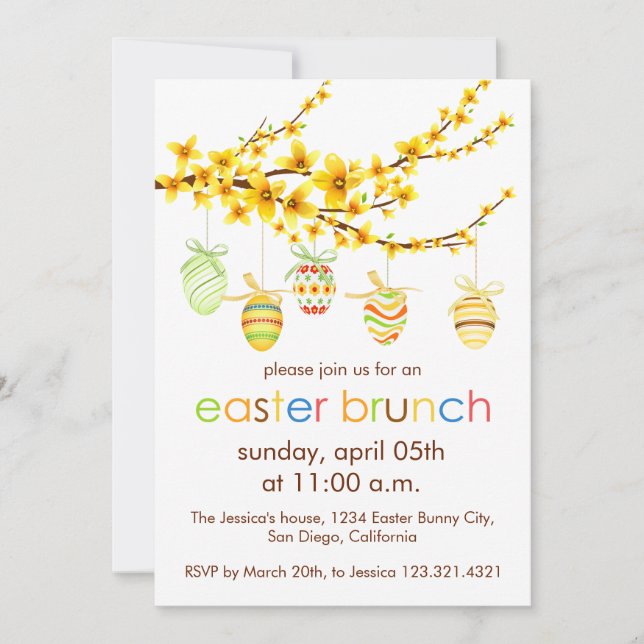 Easter Eggs, Forsythia Branch Easter Invitation (Front)