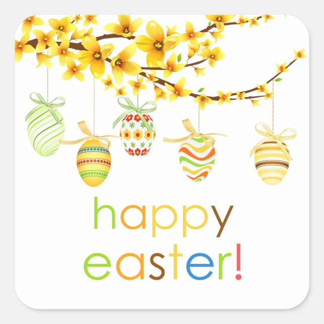 Easter Eggs, Forsythia Branch Easter Stickers (Front)