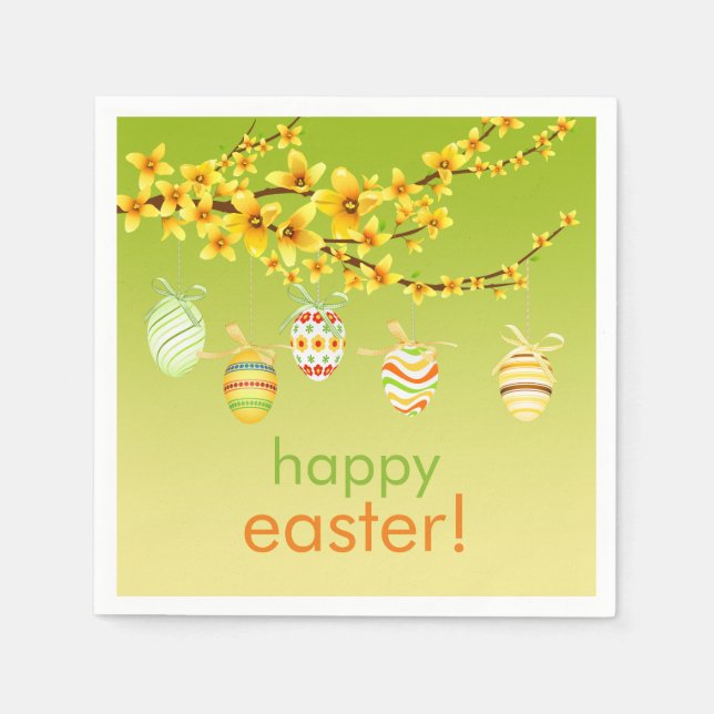 Easter Eggs, Forsythia Branch Paper Napkins (Front)