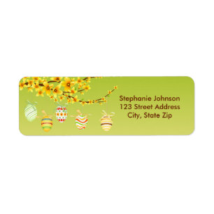 Easter Eggs, Forsythia Branch Return Address Label