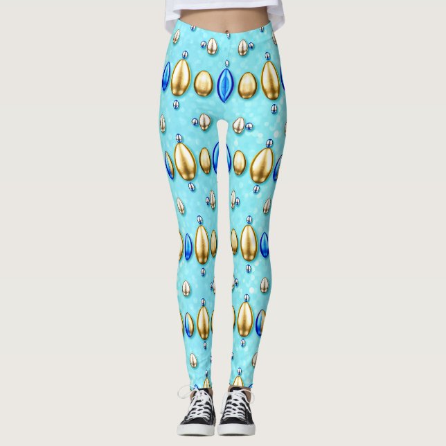 EASTER EGGS ~ Gold Blue Silver 3D ~  Leggings (Front)