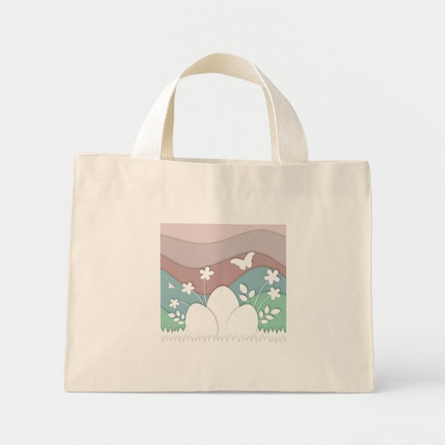 Easter eggs hunt paper cut spring nature mini tote bag (Front)