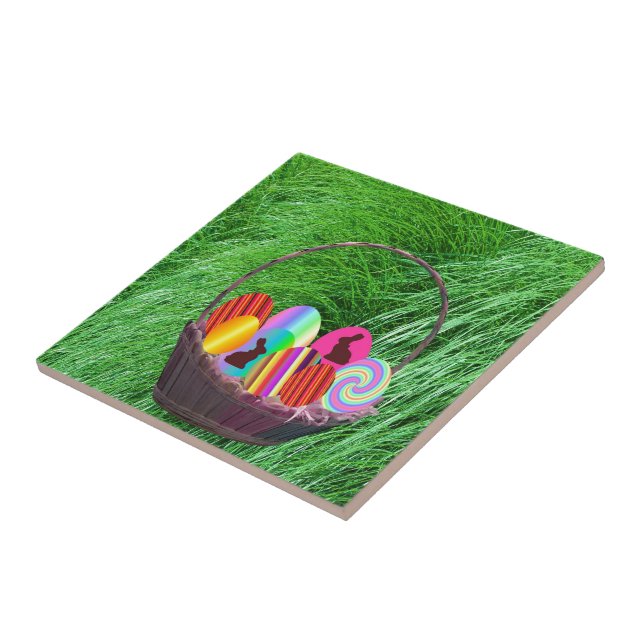 Easter Eggs in a Basket Ceramic Tile (Side)
