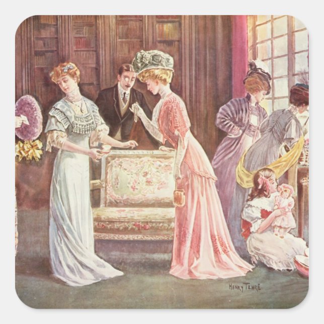 Easter Eggs in Town, 1908 Square Sticker (Front)