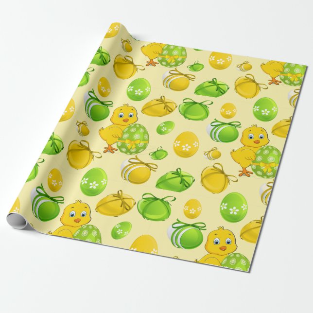 Easter Eggs Little Chicken Pattern Wrapping Paper (Unrolled)