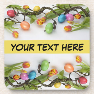 Easter Eggs on a Vine Hard Plastic Coaster