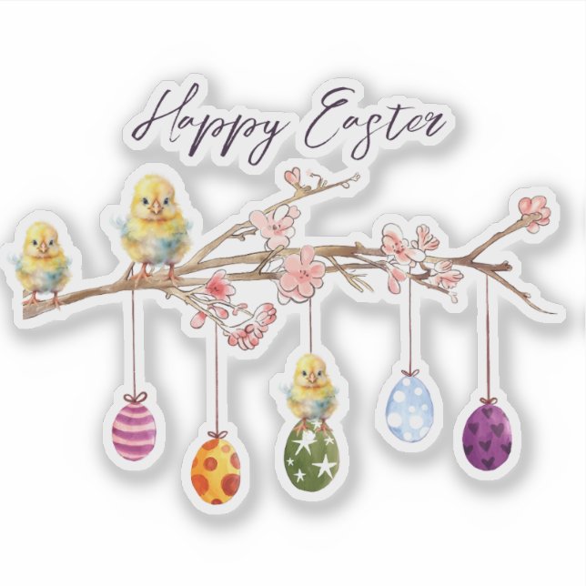 Easter Eggs on Flowering Branch Happy Easter (Front)