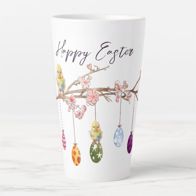 Easter Eggs on Flowering Branch Happy Easter Latte Mug (Front)