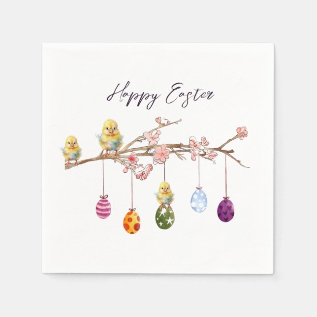Easter Eggs on Flowering Branch Happy Easter Napkin (Front)