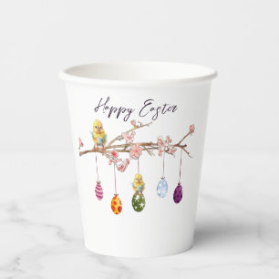 Easter Eggs on Flowering Branch Happy Easter Paper Cups