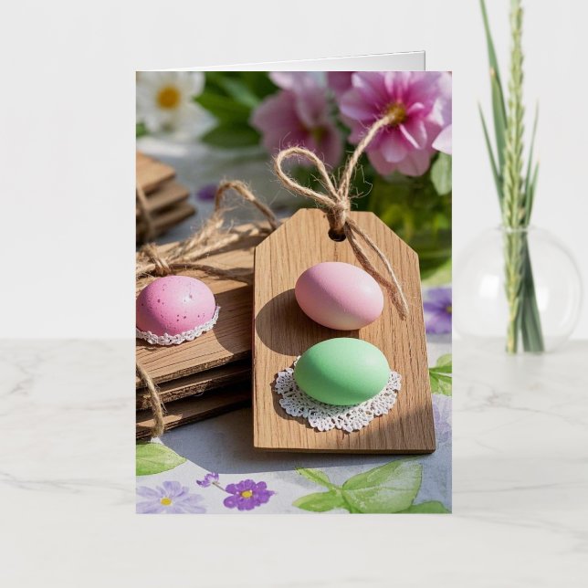 Easter Eggs on garden table  Foil Greeting Card (Front)