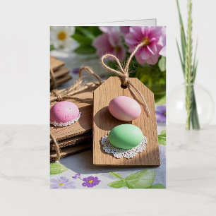 Easter Eggs on garden table  Foil Greeting Card