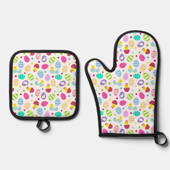 Easter Eggs Oven Mitt & Pot Holder Set (Front)