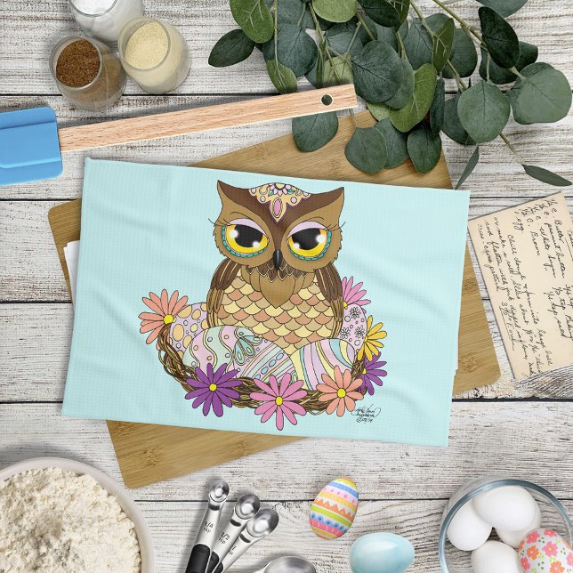 Easter Eggs Owl Nest Tea Towel (Creator Uploaded)