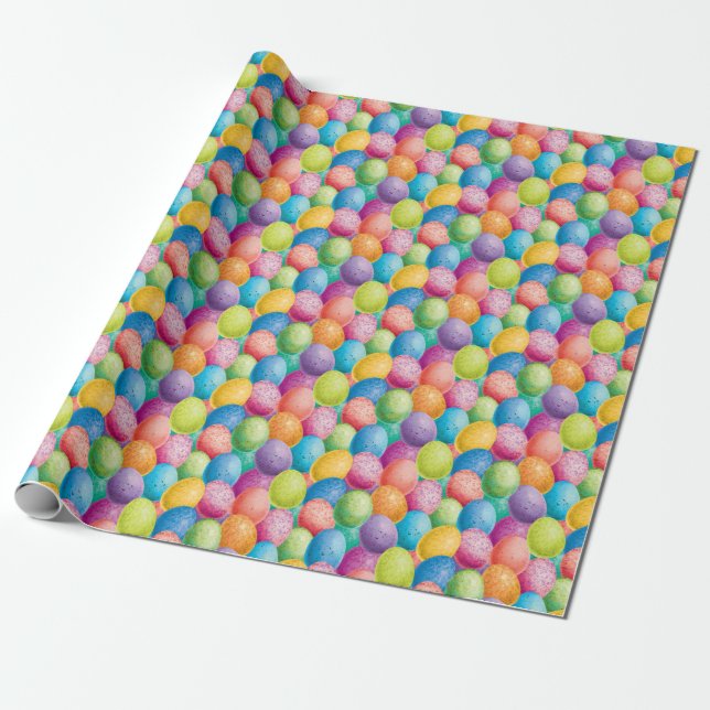 Easter Eggs Pink Purple Green Blue Pattern Wrapping Paper (Unrolled)