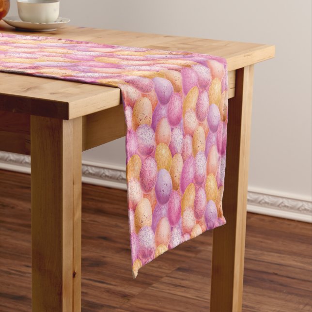 Easter Eggs Pink Purple Yellow Pattern Short Table Runner (In Situ)