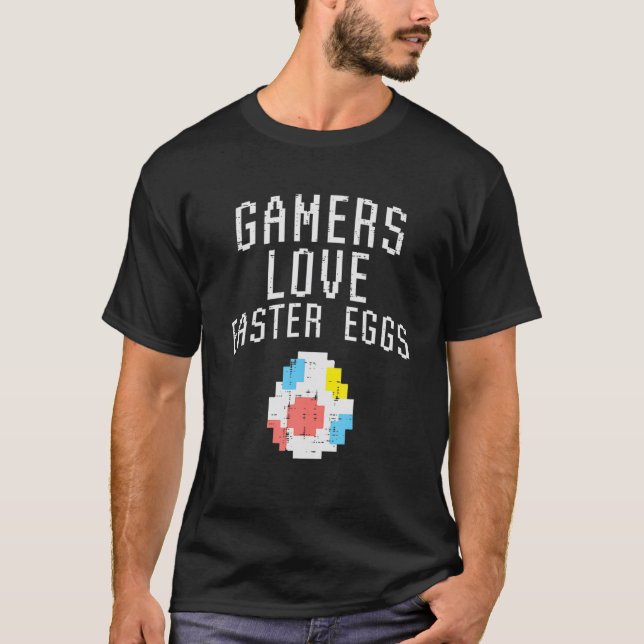 Easter Eggs Pixelated Easter Video Game Gaming T-Shirt (Front)
