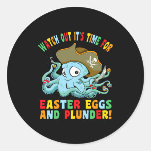 Easter Eggs Plunder Octopus Happy Classic Round Sticker