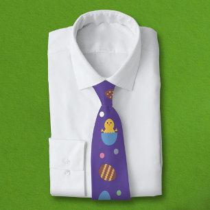 Easter Eggs, Polka Dots and Chick on Purple Tie