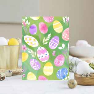 Easter Eggs   Pretty Pastel Watercolor Card