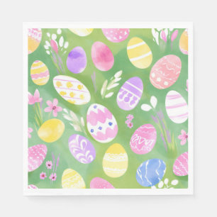 Easter Eggs   Pretty Pastel Watercolor Egg Hunt Napkin