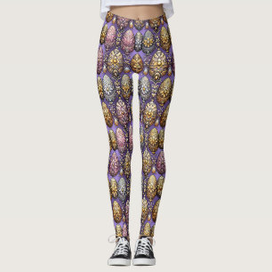 EASTER EGGS ~ Purple Gold Pink 3D ~ Leggings