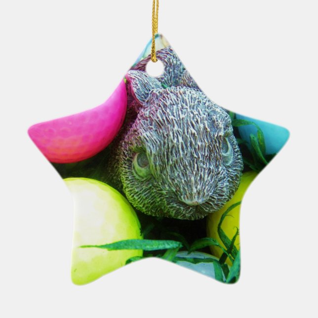 Easter Eggs, Rabbit , Golf Balls Ceramic Tree Decoration (Front)