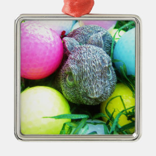 Easter Eggs, Rabbit , Golf Balls Metal Ornament