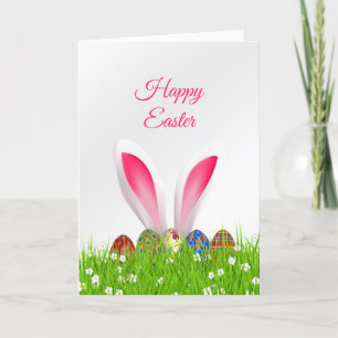 Easter Eggs Rabbit Grass Holiday Card