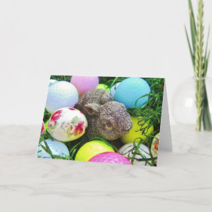 Easter Eggs, Rabbit , pastel coloured Golf Balls Holiday Card