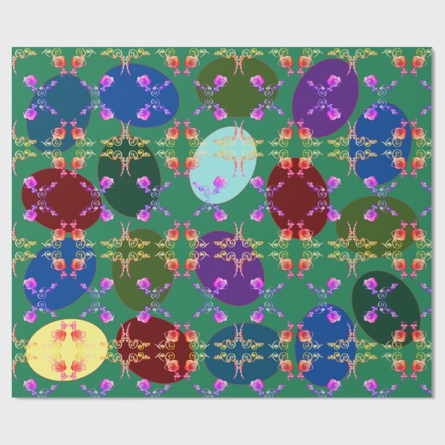 Easter Eggs Rose Pattern Fabergè-inspired Wrapping Paper (Flat)