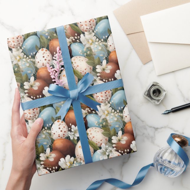 Easter Eggs Spring Flowers Botanical Pattern Wrapping Paper (Gifting)
