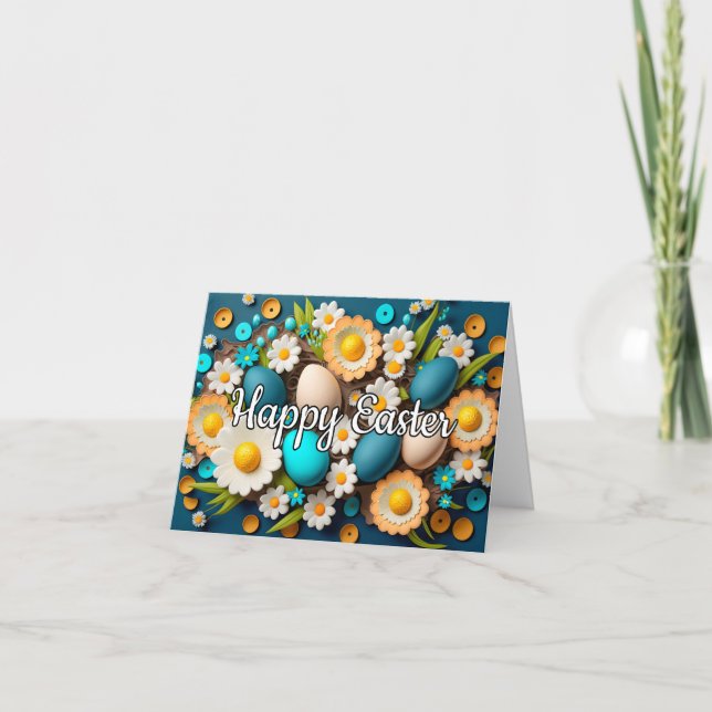 Easter Eggs & Spring Flowers Collage Holiday Card (Front)