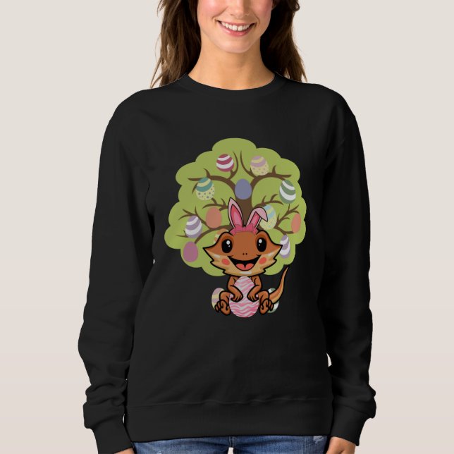 Easter Eggs Tree Bearded Dragon Bunny Happy Easter Sweatshirt (Front)