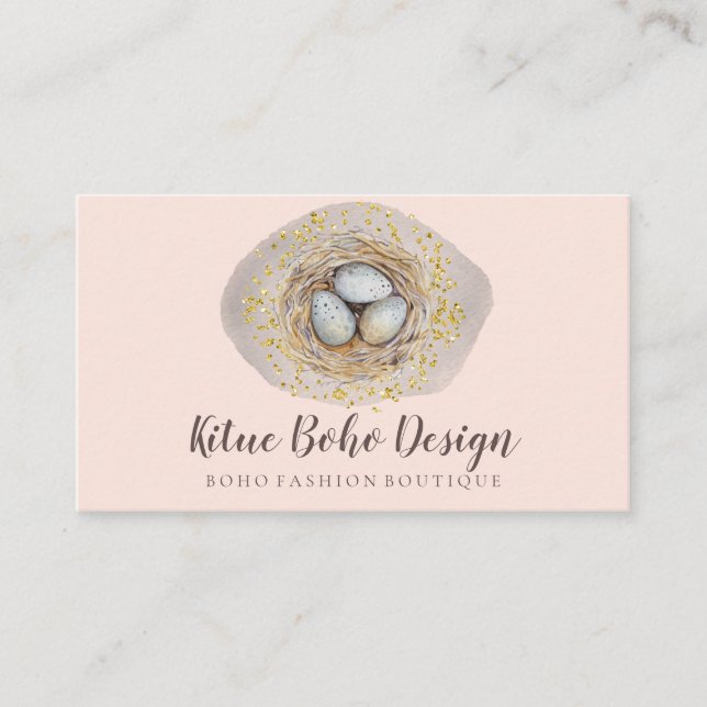 Easter Eggs Watercolor Pink Nest Business Card (Front)