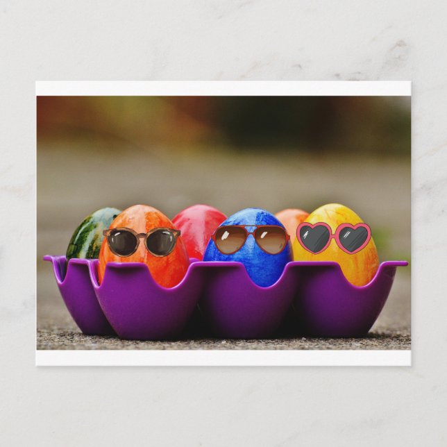 Easter Eggs Wearing Sunglasses, shades, coloured Holiday Postcard (Front)