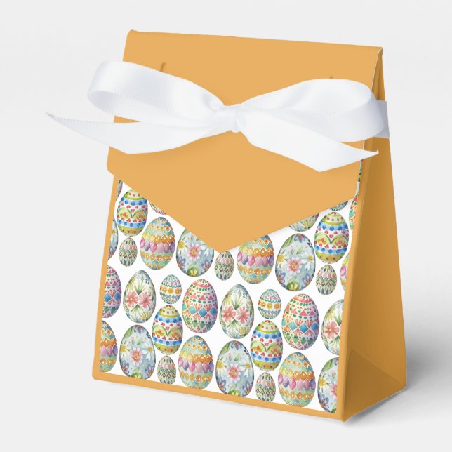 Easter Eggs Whimsical Colourful  Pattern Orange Favour Box (Front Side)
